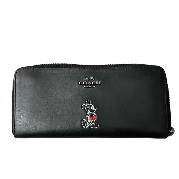 Coach Handbags - Coach Disney Accordion Wallet Black Mickey Mouse Zip Around Classic Logo *Flaw